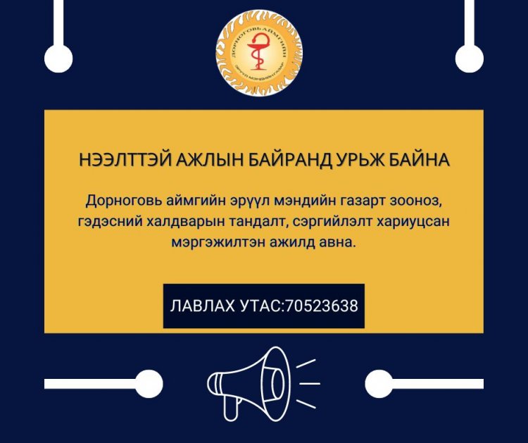 Нээлттэй ажлын байранд урьж байна