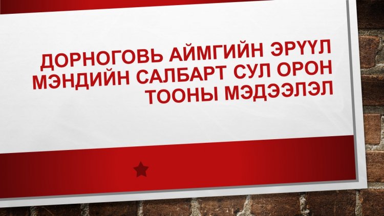 ДОРНОГОВЬ АЙМГИЙН ЭРҮҮЛ МЭНДИЙН САЛБАРТ СУЛ ОРОН ТООНЫ МЭДЭЭЛЭЛ